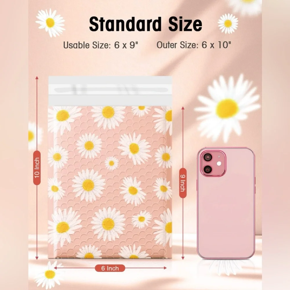 (10) 6”x9” Pink Daisy Bubble Mailers